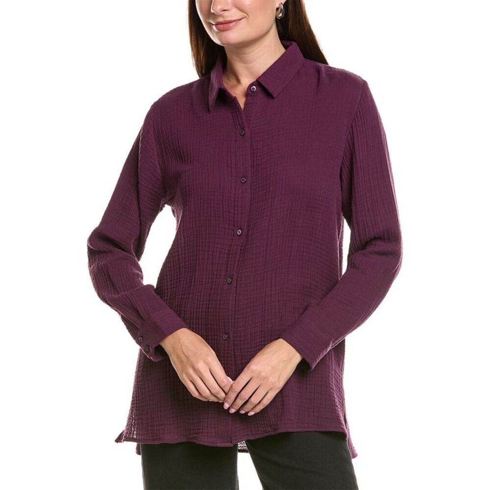 Eileen Fisher Womens Lofty Gauze Classic Shirt, Black